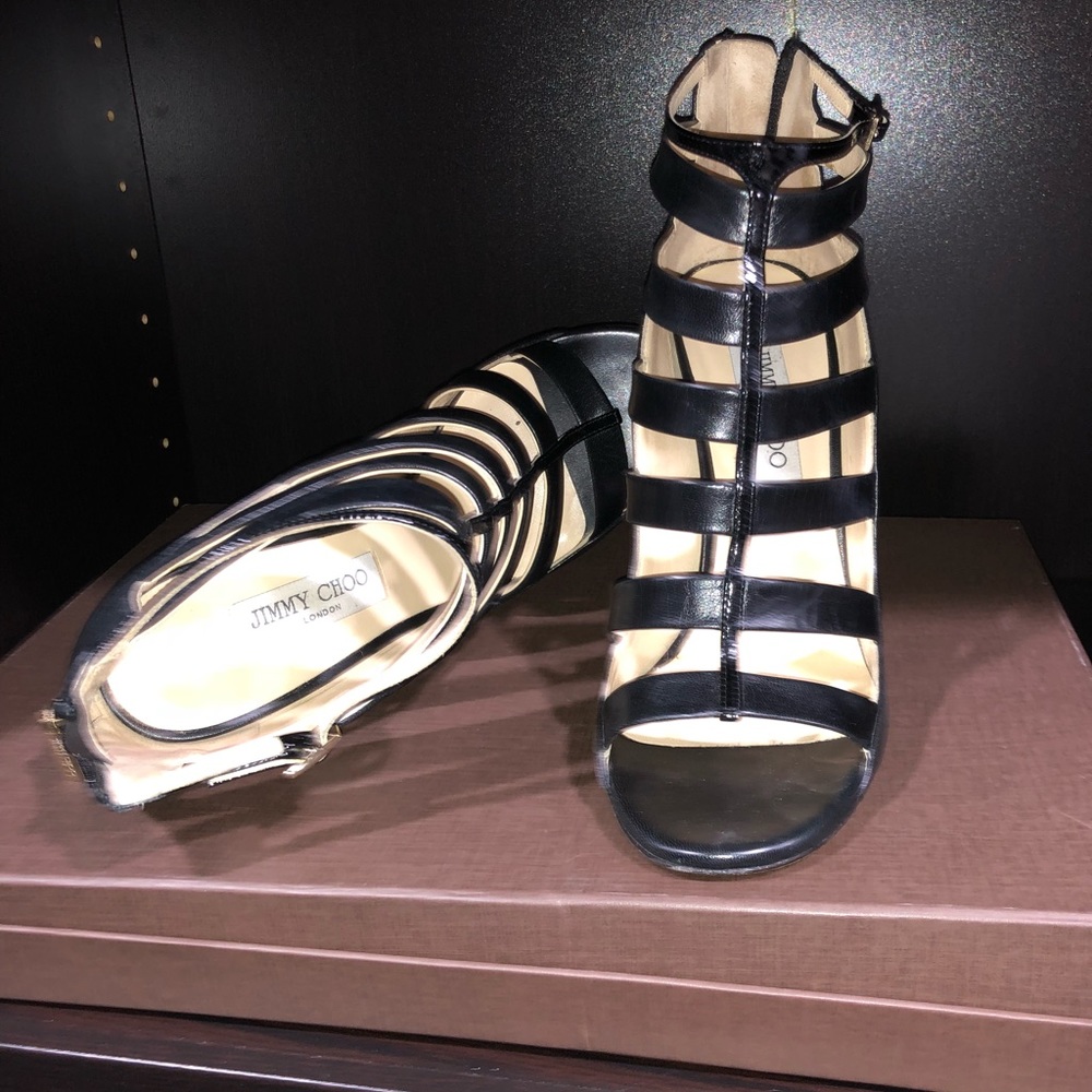 Jimmy Choo Dame Black Leather Strappy booties